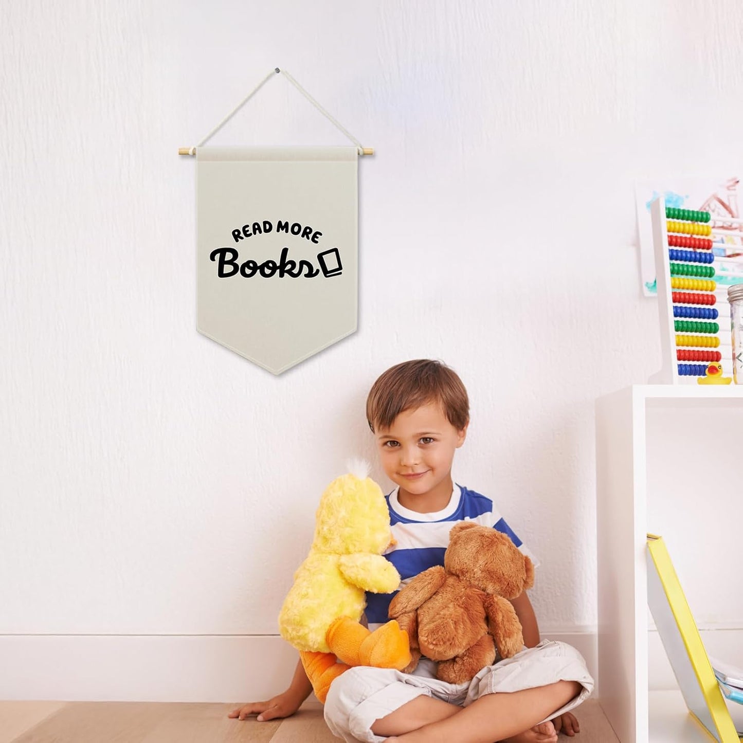 Nursey Reading Banner Canvas, Classroom Kids Room Decor, Read More Books Pennant Flag Sign Hanging, Boho Wall Art Gifts for Reading Corner Nook Library Toddler Room Book Lovers Decor 11x15in
