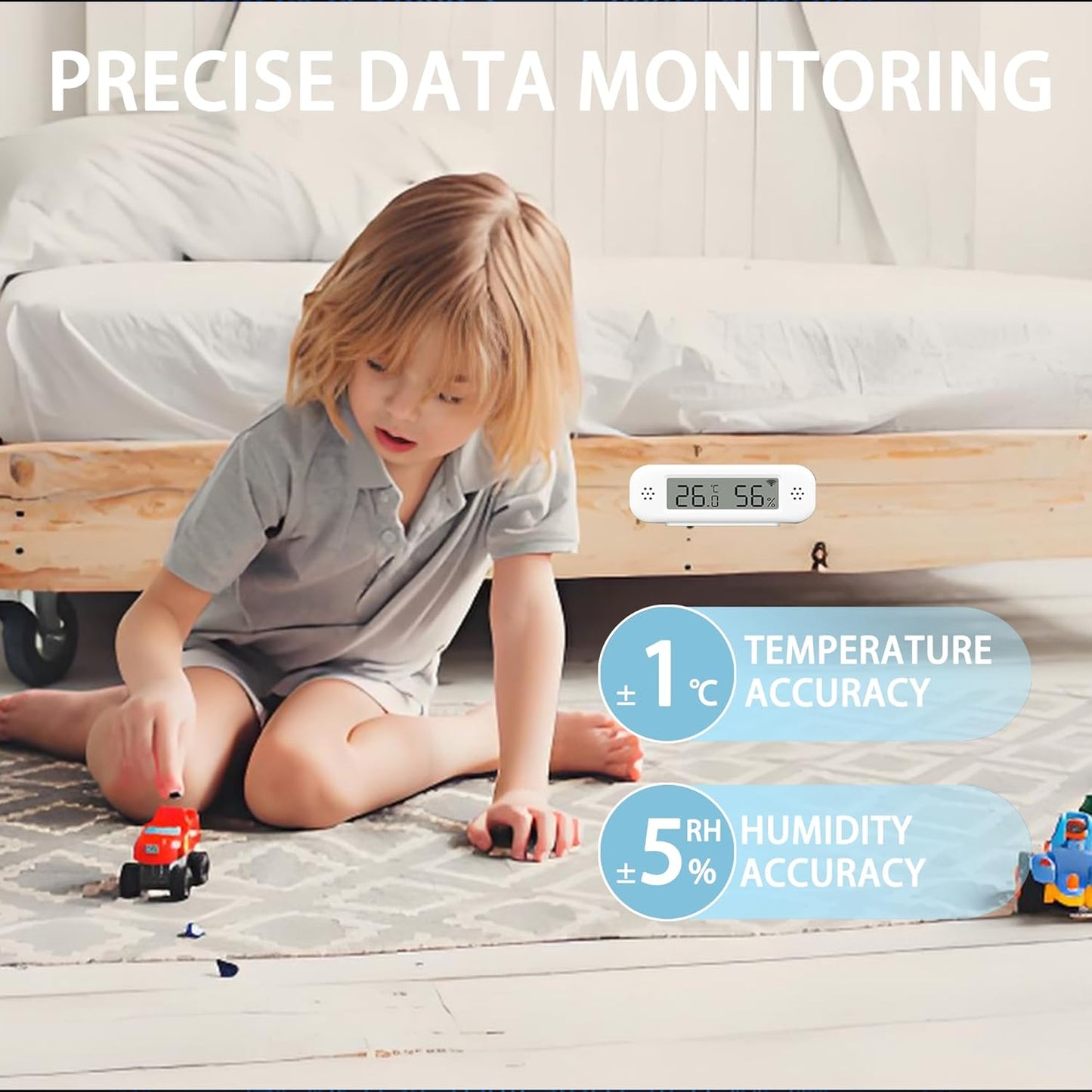 Smart Digital Thermometer Hygrometer, WiFi Indoor Temperature & Humidity Sensor for Home Use, Mini Humidity Monitor with App Remote Monitoring, Data Export, Compatible with Alexa. 1 PCS