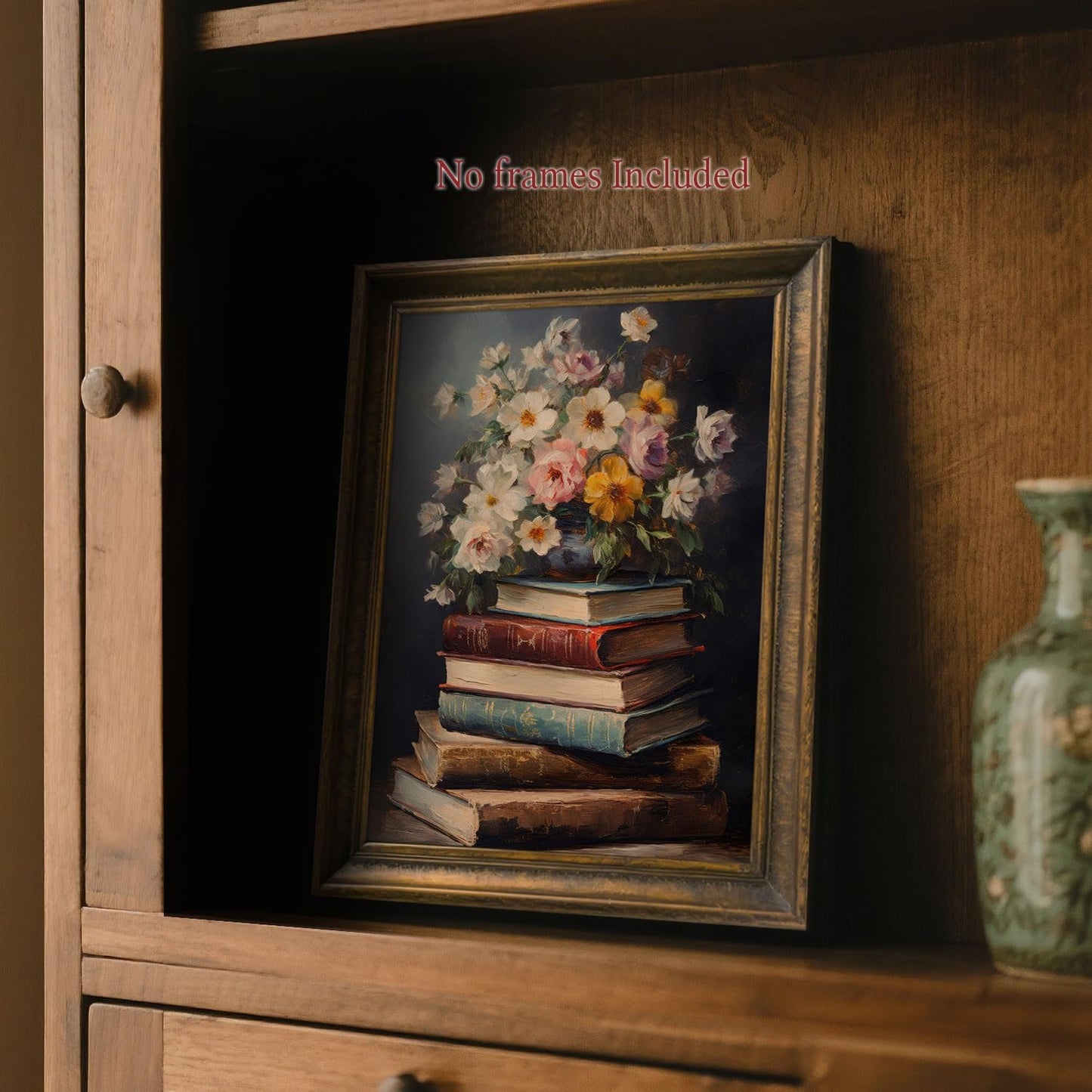 Moody Flower Books Canvas Wall Art Vintage Floral Poster Print Nature Aesthetic Artwork Spring Wildflowers Still Life Art Rustic Painting for Living Room Bedroom Office Home Wall Decor, Unframed 8x10