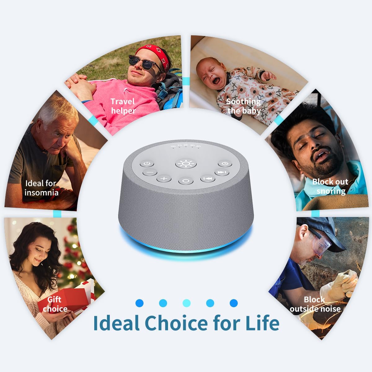 SoundLegend Sleep White Noise Sound Machines 32-Level Volume 30 Sounds 12 Colors Light 5 Timers Adjustable Light Brightness Compact for Everyone Travel Gift Memory Function