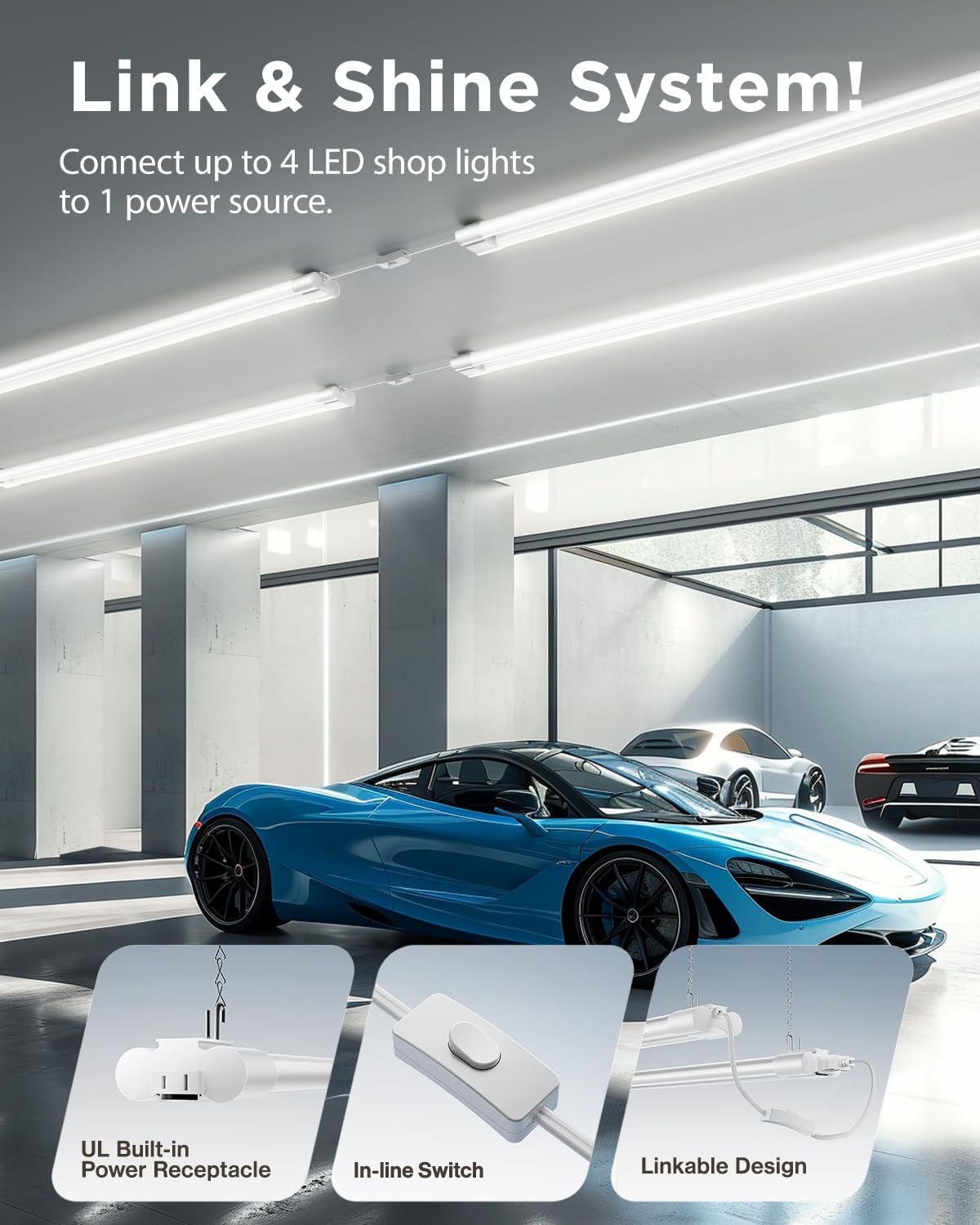Sunco 10 Pack LED Shop Lights for Workshop 4FT, Linkable Garage Lighting, 4500 LM, 40W (150W Equivalent), 5000K Daylight, Surface + Suspension Mount, 48 Inch Integrated Fixture, White