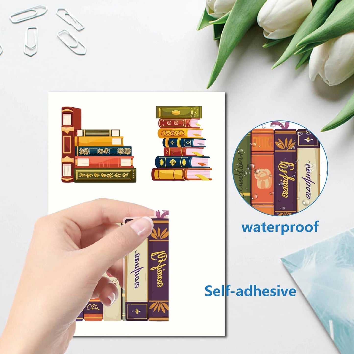CRASPIRE 8 Sheets 8 Styles Book Window Stickers Boho Books Window Clings Waterproof proofing Collision Window Decals Peel and Stick Glass Wall Decoration for Home Bedroom Living Room Library 5.7x7.87