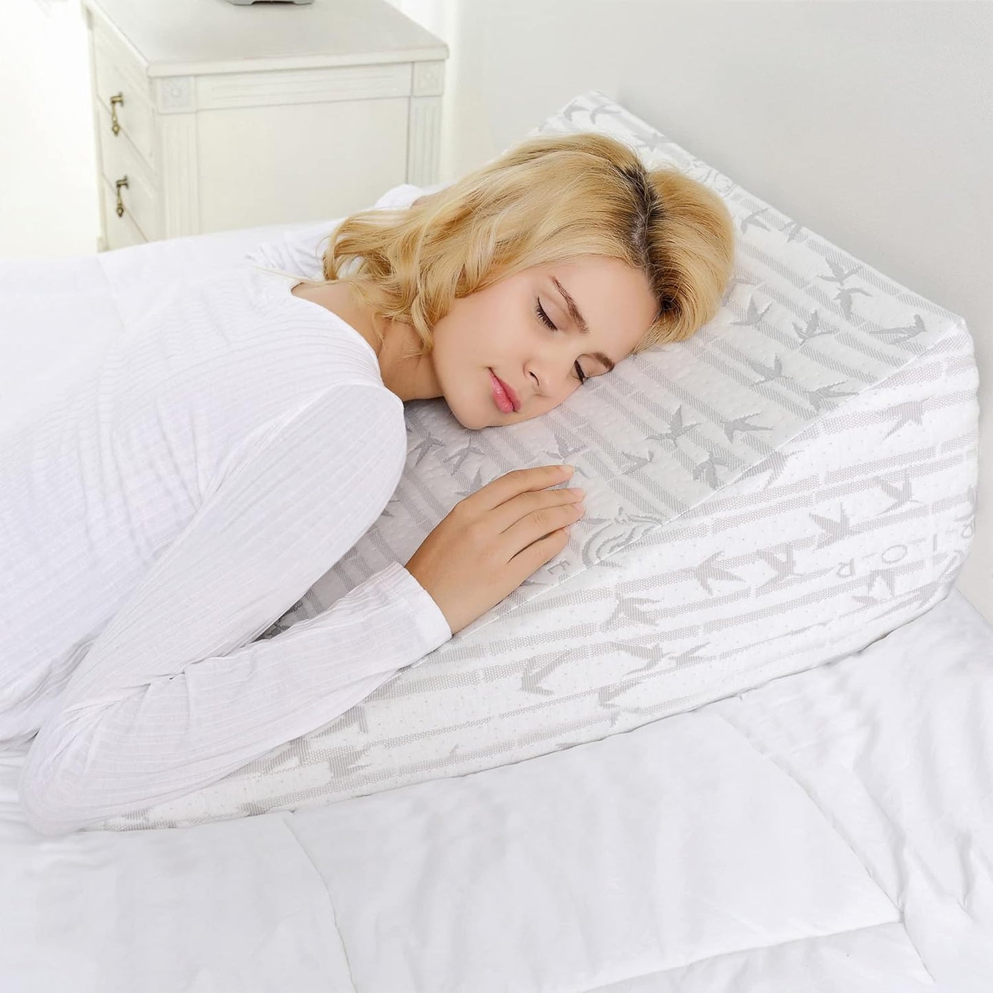 Superior Memory Foam Wedge Pillow, Body Pillow, Removable Cover, Extra Sleeping Support for Side, Back or Stomach Sleepers, Bedding Basics, Fluffy, Plush, Bedroom Decor, 24" x 24" x 12", White