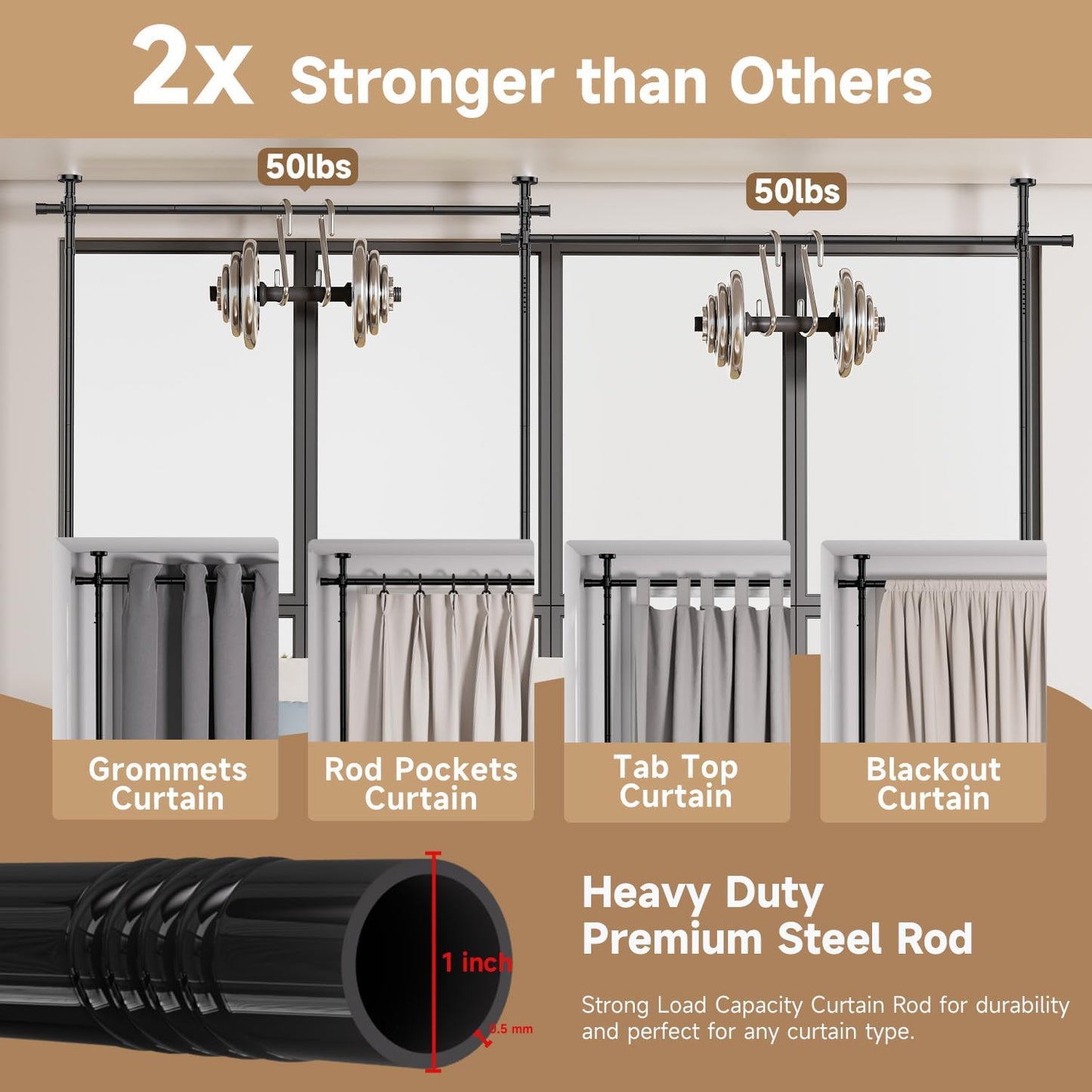 Room Divider for Room Separation (57-145in W), Curtain Rods No Drilling for Bedroom, Freestanding Room Divider Panel Tension Rod, Wall Divider Privacy Screen Partition for Space Separator, Drill Free