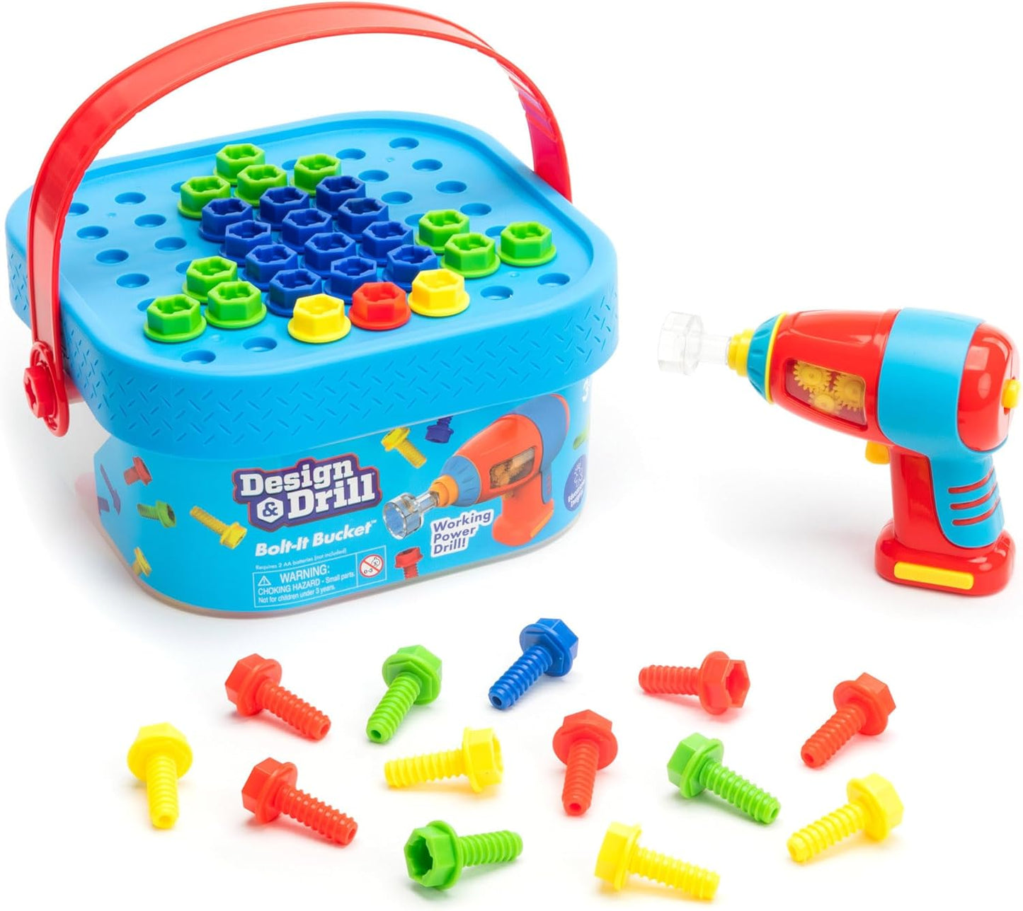 Educational Insights Design & Drill Bolt-It Bucket - Construction Toys & Toddler Tools, Kids Tool Set with Real Electric Drill Toy, Take Apart STEM Set, Building Kits and Gifts for Ages 3+