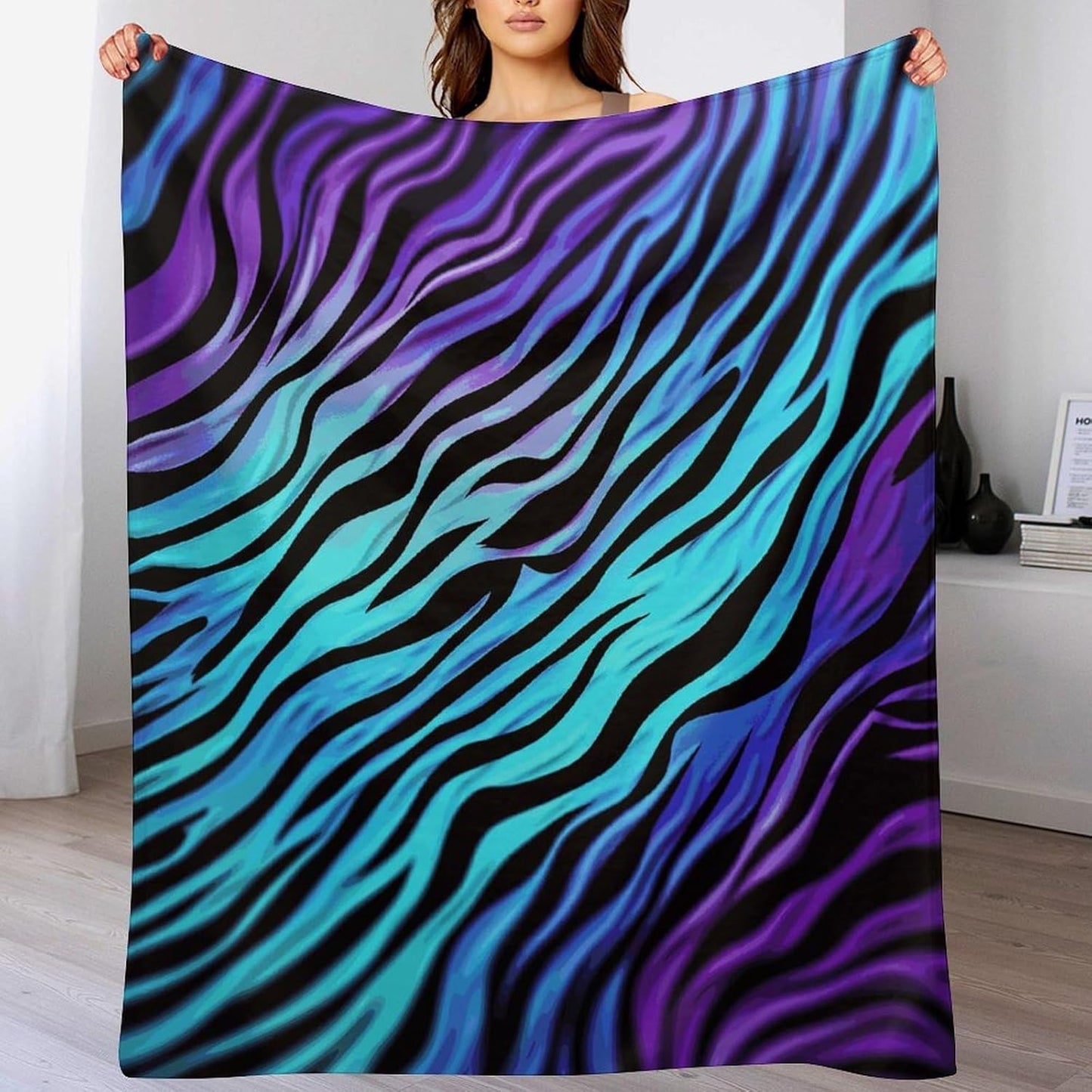 Purple Blue Green Camouflage Zebra Stripes Blanket Super Soft Lightweight Throw Blanket Cute Cozy Warm Bed Blanket Decorative Fuzzy Blanket All-Season Home Decor Gift for Sofa Couch Living Room 50"*60