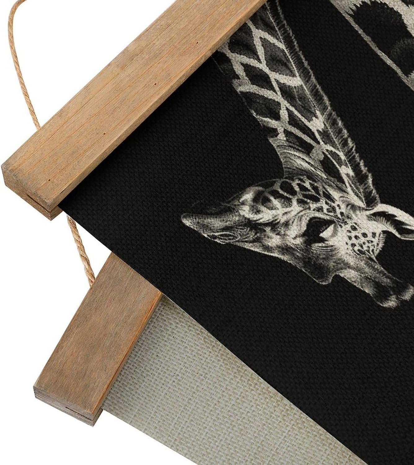 Vintage Black Giraffe Poster with Wooden Frame Personalized Linen Hanging Scroll Painting Rustic Wall Hanging Illustrative Modern Artwork Decor for Home Living Room Bedroom Office