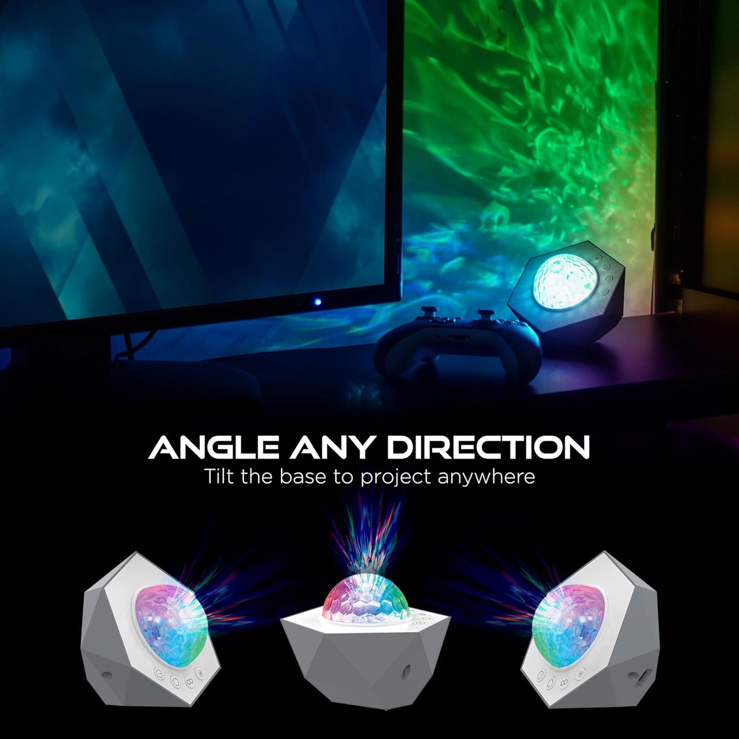 Enbrighten Galaxy Night Light Projector – Star, Aurora & Nebula Ceiling Projector with 15 Color Combinations – USB-C Powered Tabletop Light for Bedroom, Playroom, Game Room & Parties (70333)
