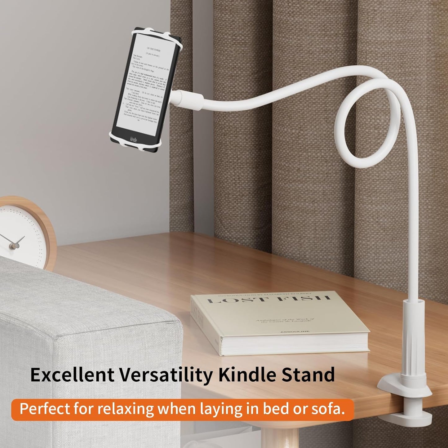 Gooseneck Kindle Holder for Reading in Bed - [Case-Friendly] Phone Holder for Bed, Kindle Paperwhite Stand Accessories, Overhead Cell Phone Clamp Mount for Desk, for Tablets 4-10 inches