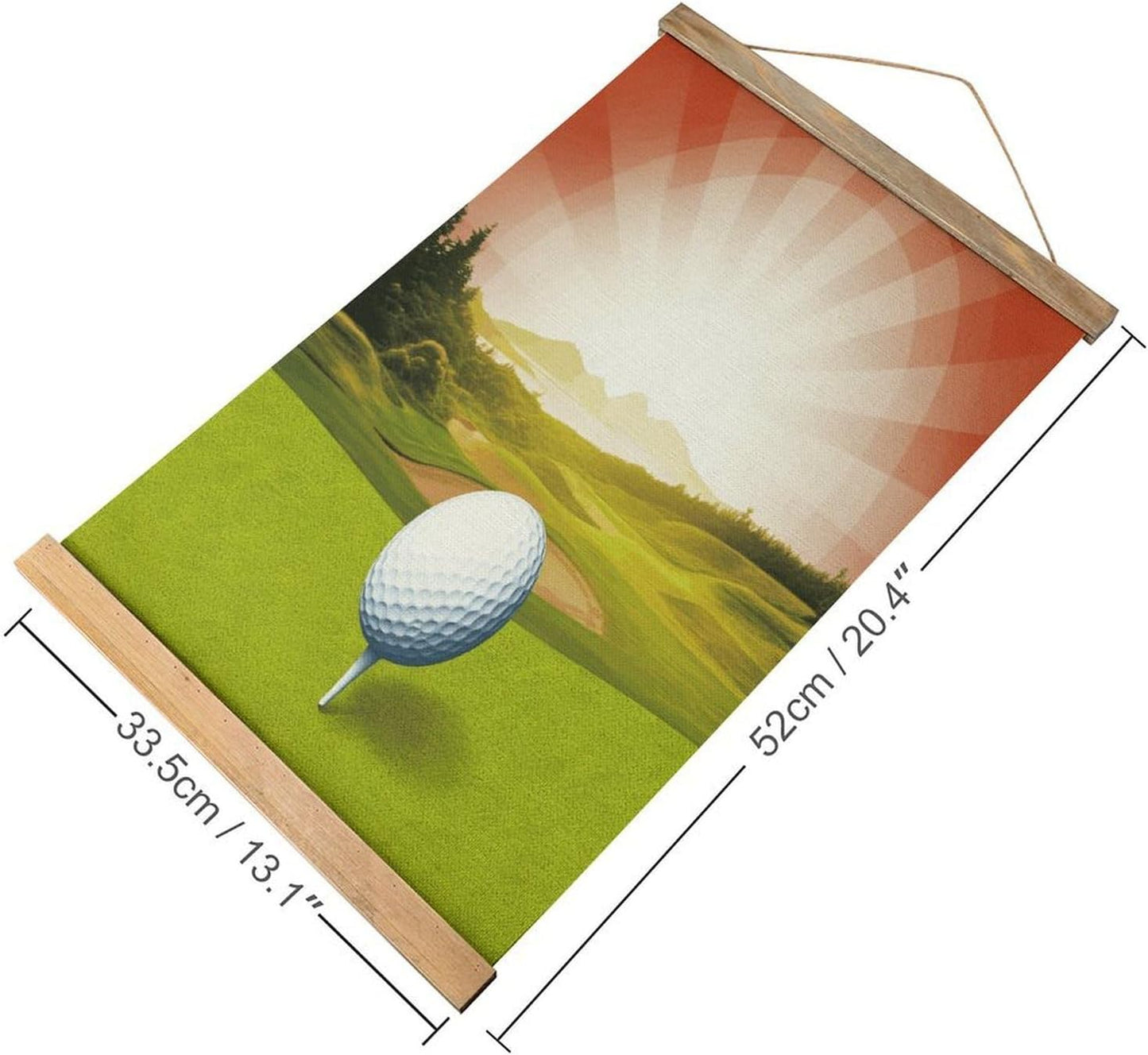 Vintage Golf Sport Poster with Wooden Frame Personalized Linen Hanging Scroll Painting Rustic Wall Hanging Illustrative Modern Artwork Decor for Home Living Room Bedroom Office