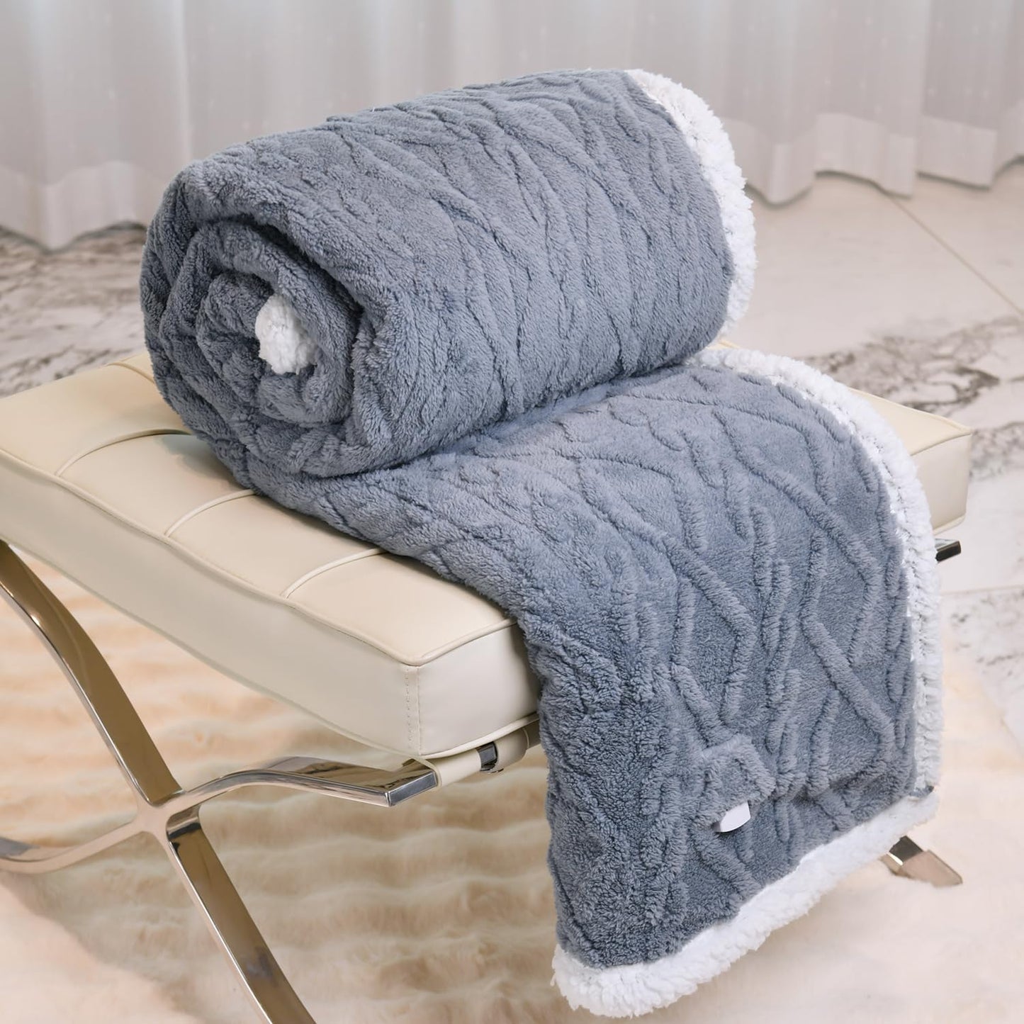 MERRYLIFE Heated Blanket Cozy Soft Electric Blanket with 4 Heating Levels&8 Hours Auto Off Overheat Protection Machine Washable UL&FCC Certification Use for Home Couch (Grey Blue,50" 60")
