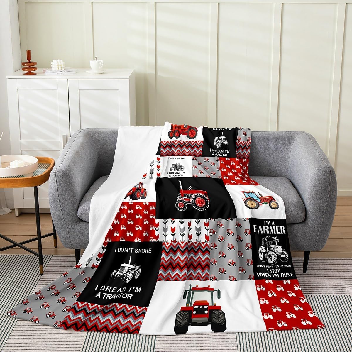 Boys Cartoon Car Flannel Fleece Throw Blanket Kids,Construction Fuzzy Blanket for Girls Women Men,Equipment Trucks Excavator Tractor Red All Season Bed Blanket Plush Blanket Room Decor 40"x50"