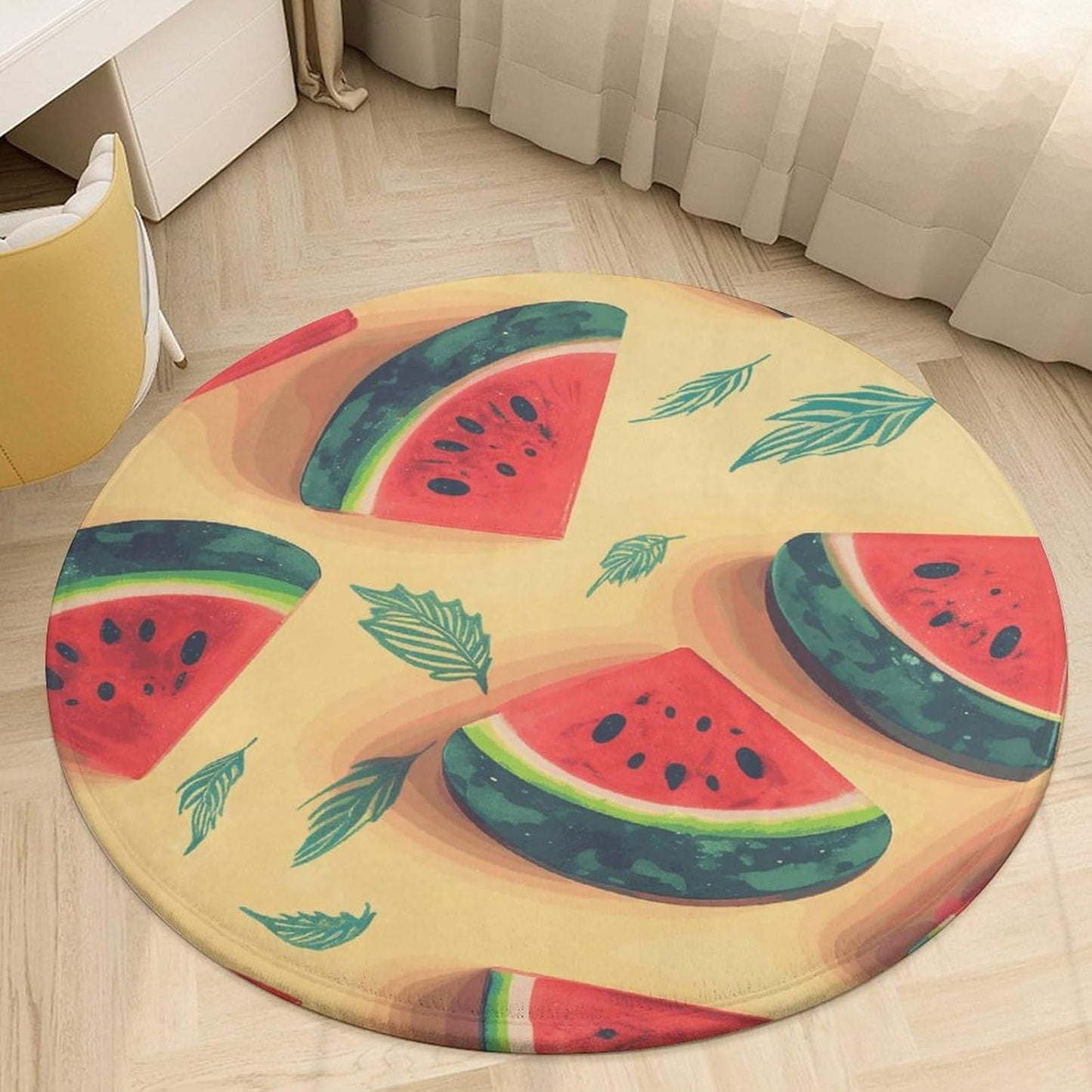 Summer Watermelon Circle Rug Retro Luxury Coral Velvet Floor Mat Non Slip Soft Indoor Floor Carpet Comfy Thickened Area Rugs Modern Aesthetic Minimalist Carpets for Home Decor