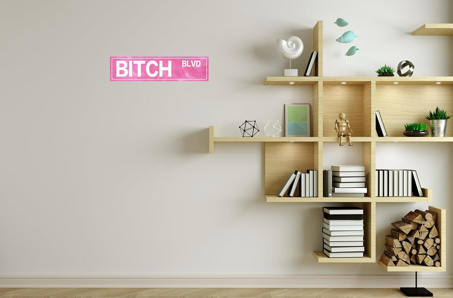 Retro Girl Pink Tin Metal Sign Bitch Blvd Bold Statement Wall Decor for Home Vintage Bar or Dorm Unique Gift Idea for Friends 4x16 in
