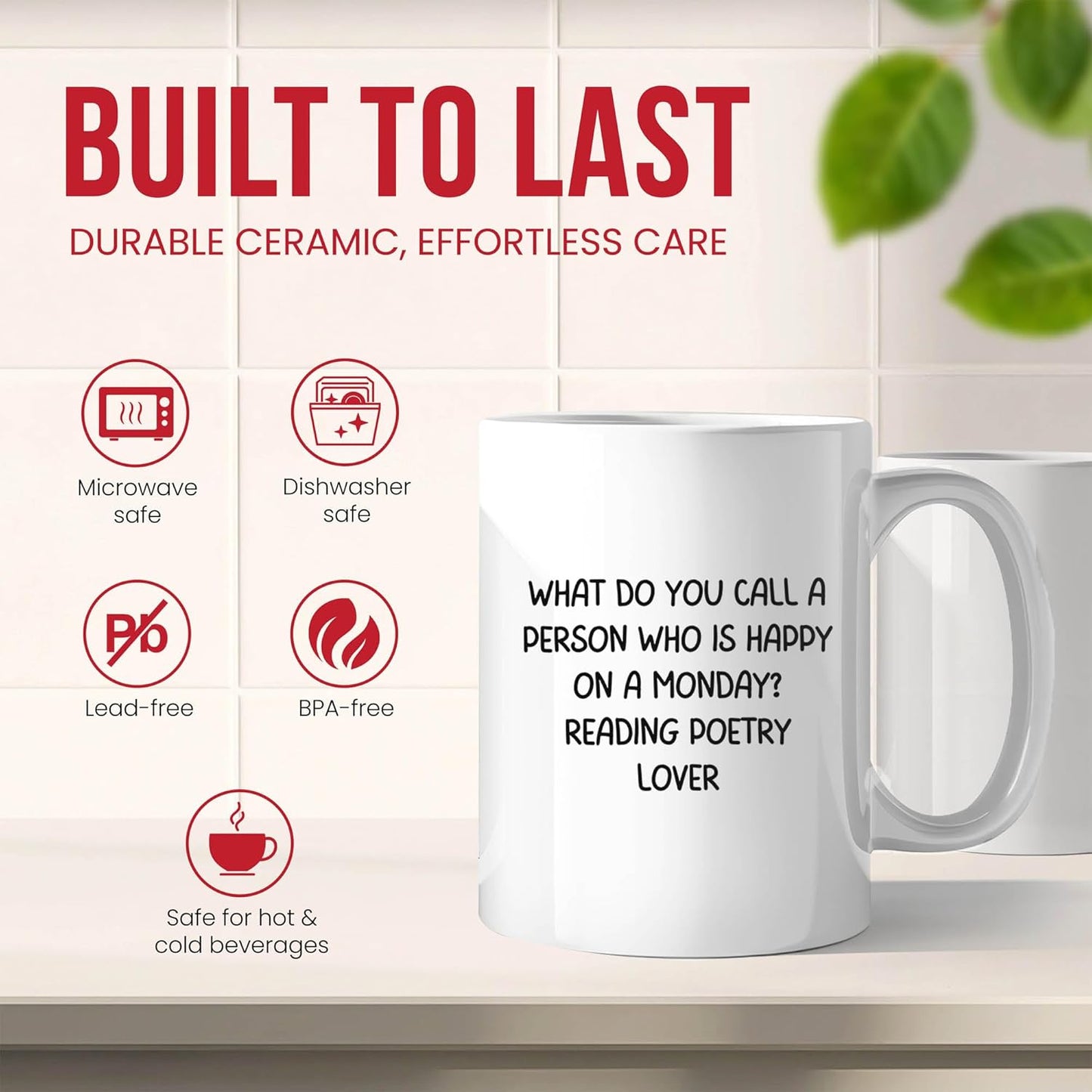 Happy Reading Poetry Lover Mug - Literary Enthusiast Coffee Cup - Bookworm Funny Gift From Friends - Verse Tea Mugs - Fan Cups - 11 Oz Ceramic Gifts For Literature Lovers, Birthday, Him, Her