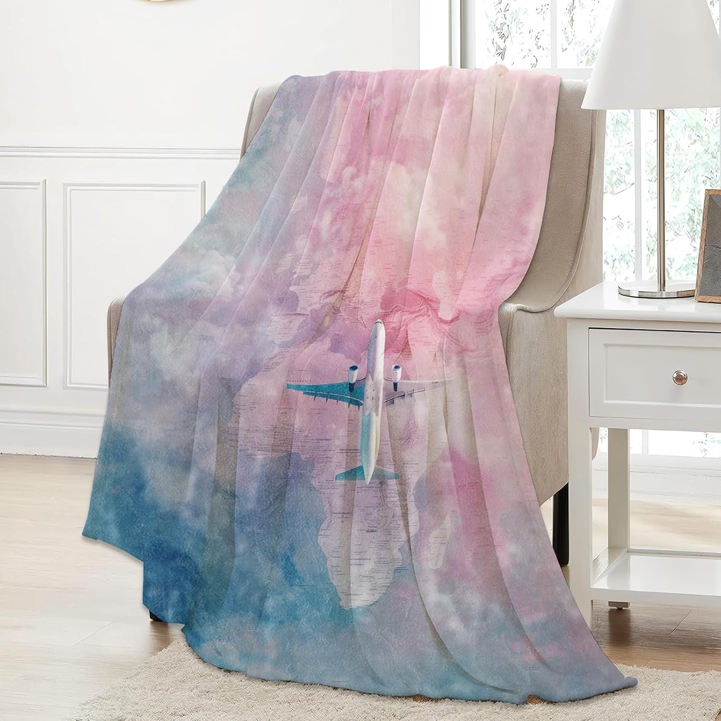 Airplane Travel Throw Blanket Gifts for Women Adults Girls, Soft Fuzzy Warm Cozy Flannel Blankets for Bedroom, Travel, Couch, Home Decor 50x60 in