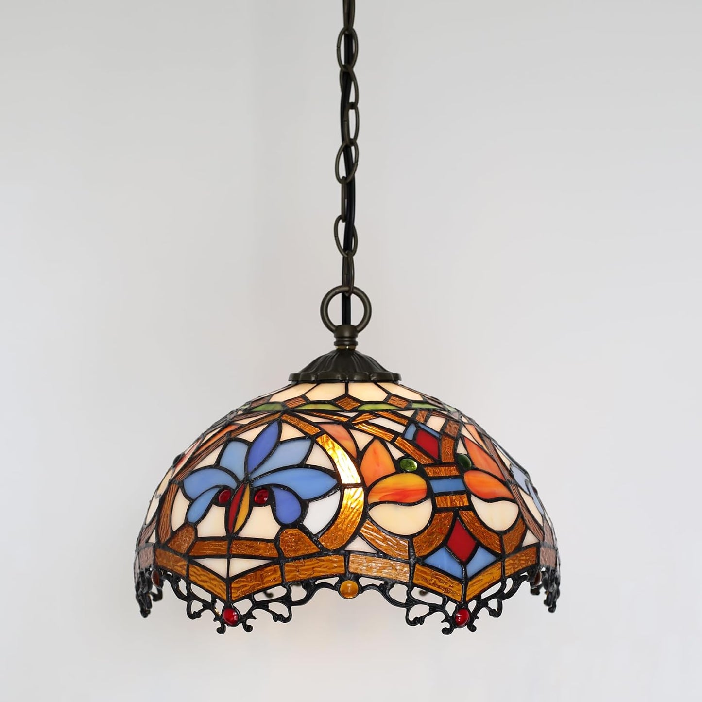 Tiffany Pendant Light Plug-in Stained Glass Hanging Lamp 12”x12”x181” Yellow Phoenix Tail Swag Light Vintage Lamp Decorative Lighting for Dining Room Living Room Kitchen Hallway