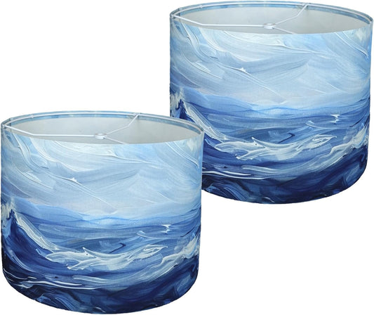 Decorative Lamp Shade Polyester Fibre Printed Drum Shade for Table Lamp & Bedside Lamp, 13 "Top x 13" Bottom x 10 "Height,Includes 2pcs (Sea Waves)