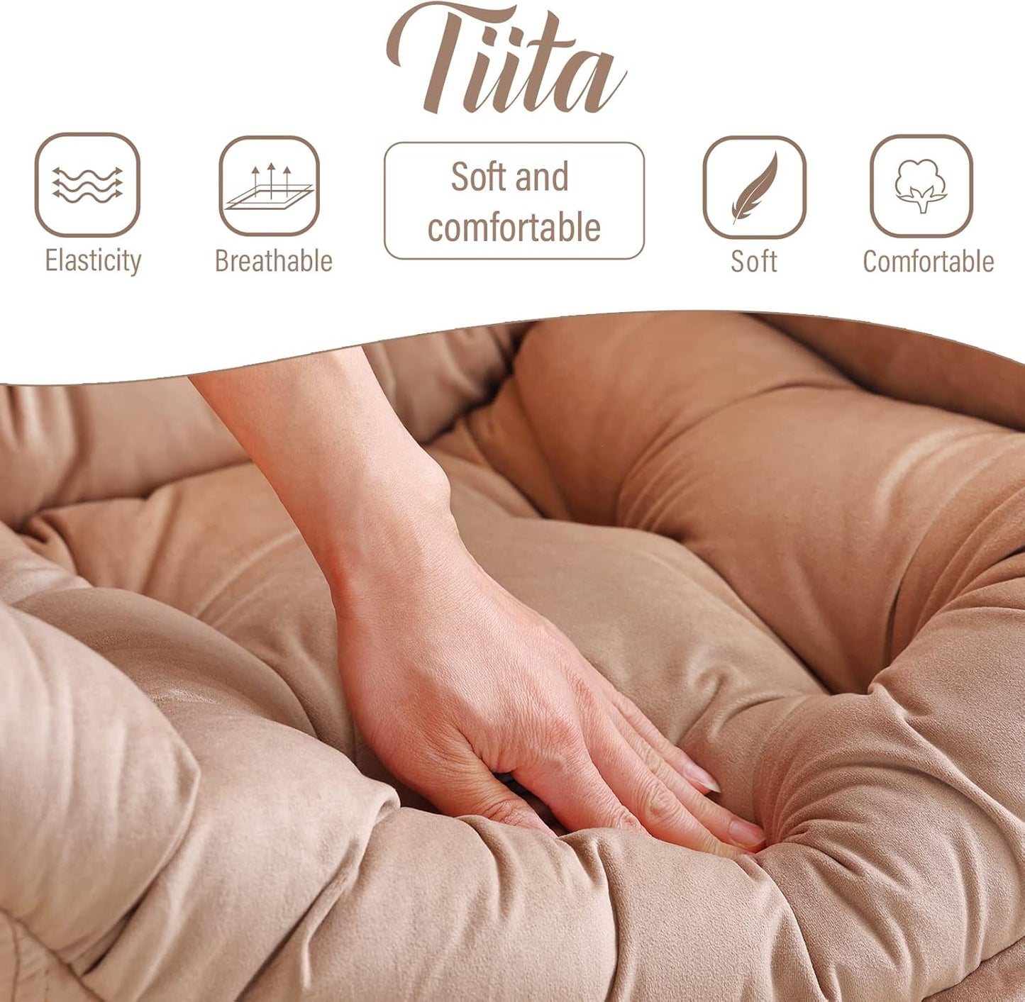 Tiita Lazy Chair with Ottoman, Khaki Modern Large Accent Chair, Comfy Leisure Sofa Armchair with Ottoman, Reading Chair with Footrest for Bedroom, Living Room, Dorm Rooms, Velvet Khaki