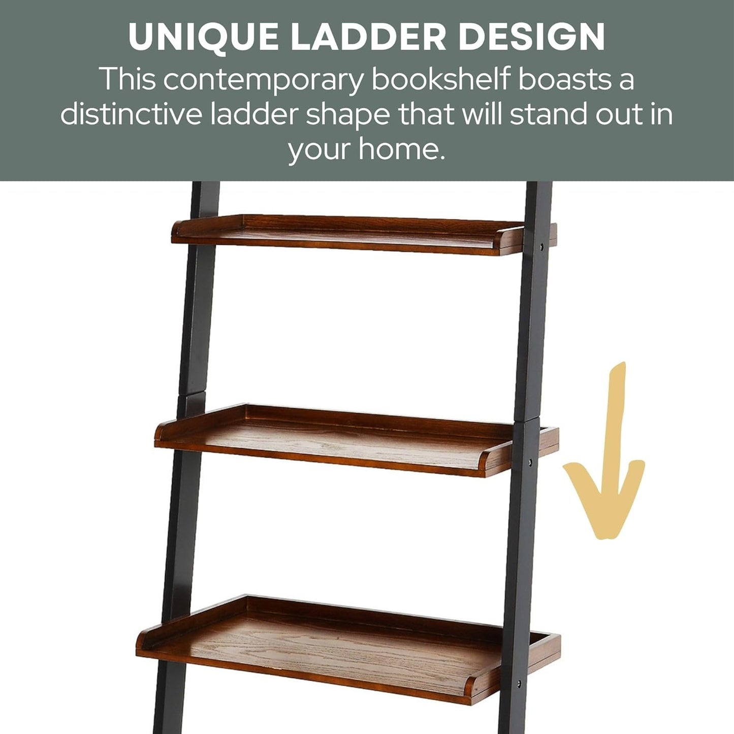 Convenience Concepts French Country Ladder Bookshelf 25" - Classic Living Room Bookcase for Traditional, Modern Office, Family Room & Home Office, Dark Walnut