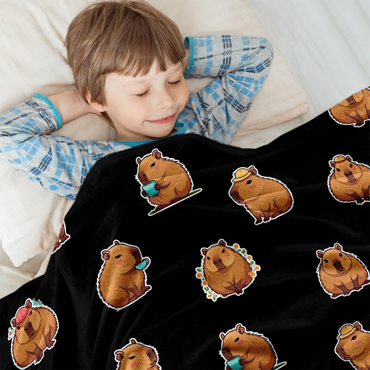 Capybara Gifts for Girls Boys Kids - Soft Fleece Throw Capybara Blanket 60"x80", Cozy Decorative Blankets for Bed, Couch, Sofa, Camping - Black