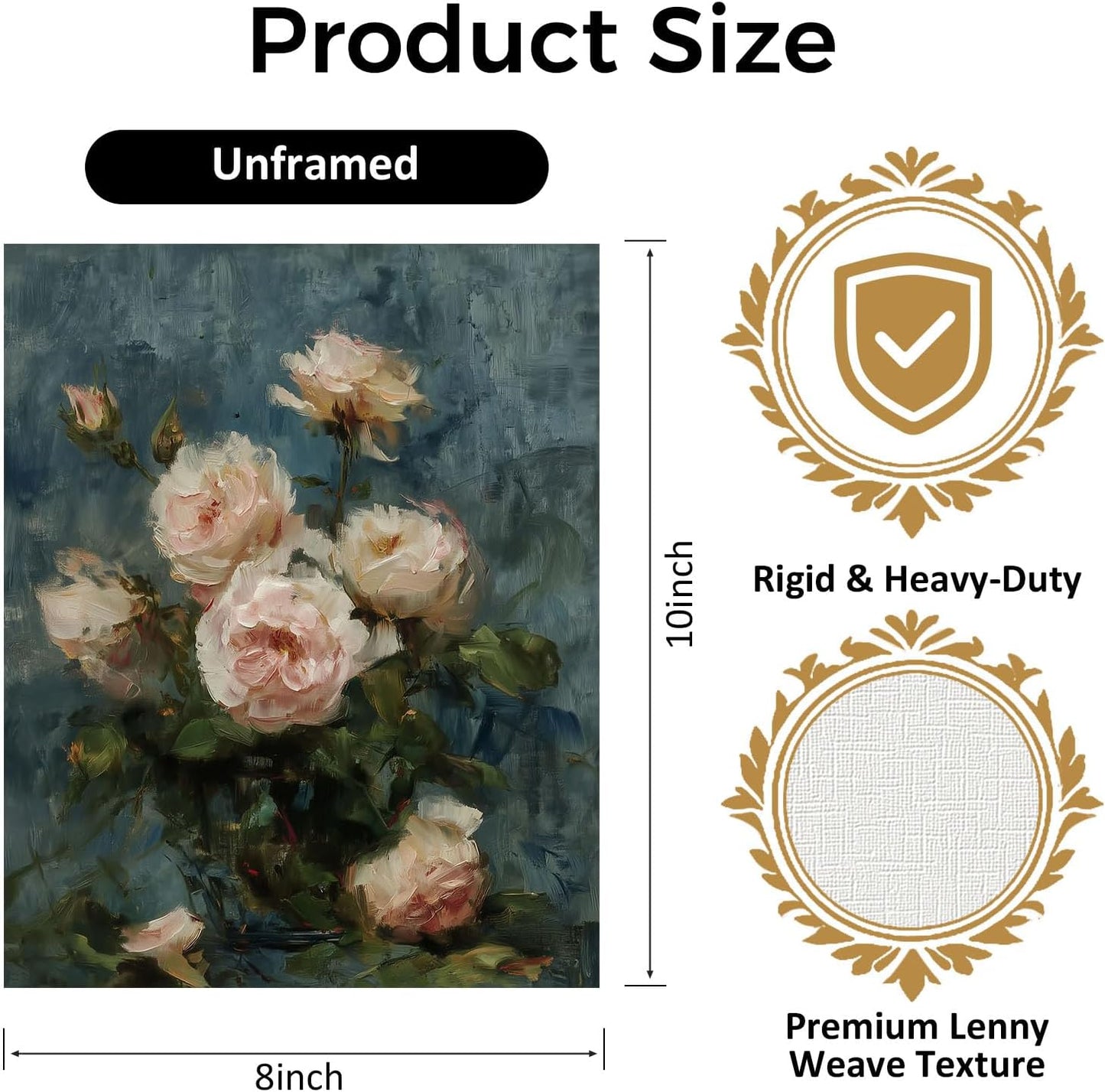 YYDESN Vintage Floral Art Print, Impressionist Rose Botanical Wall Art, Soft Pink Flowers Painting Poster for Bedroom Bathroom Living Room, Romantic Cottagecore Decor, Unframed (8X10)