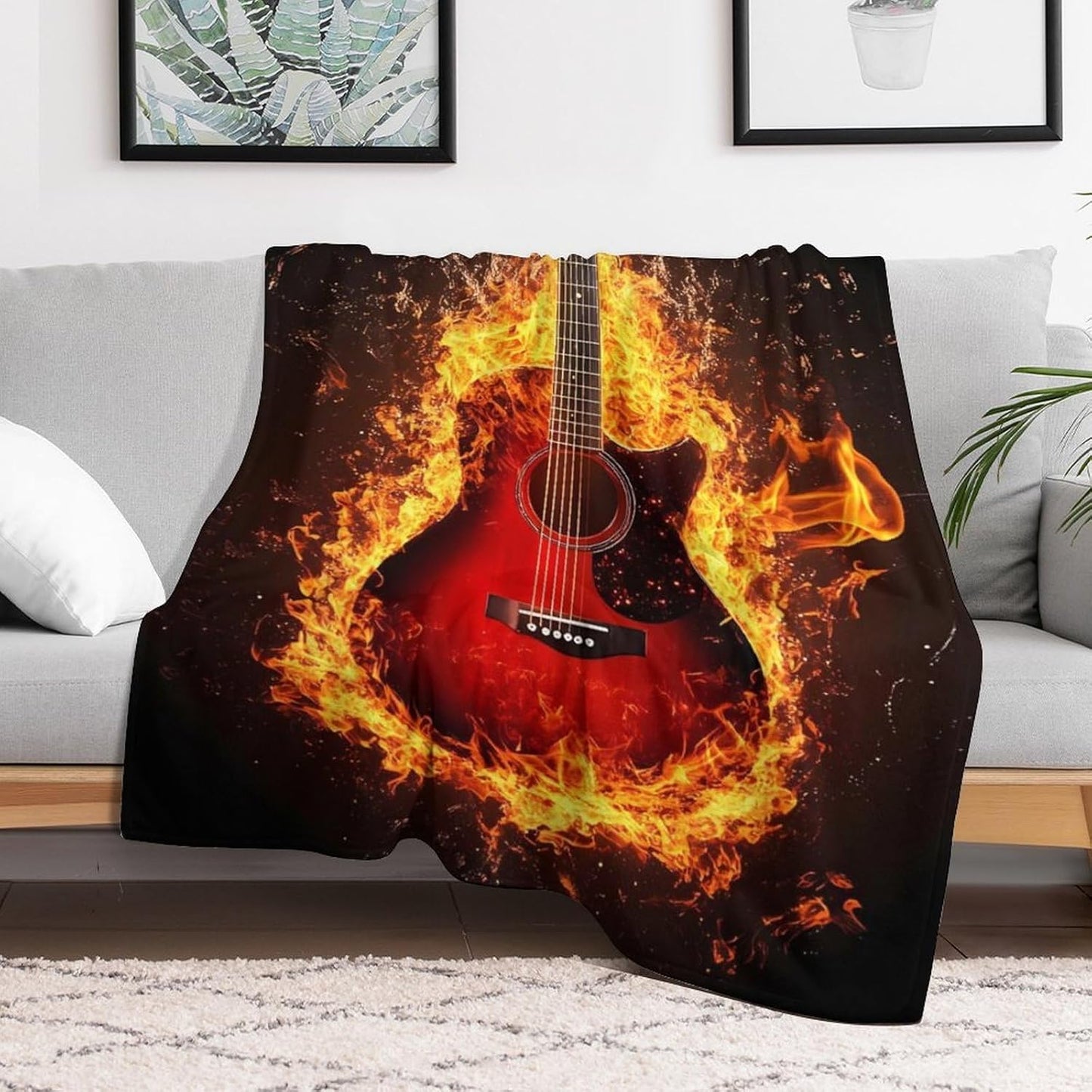 Fire Guitar Throw Blanket for Couch Bed Plush Cozy Fuzzy Flannel Blanket for All Season 40"x60"