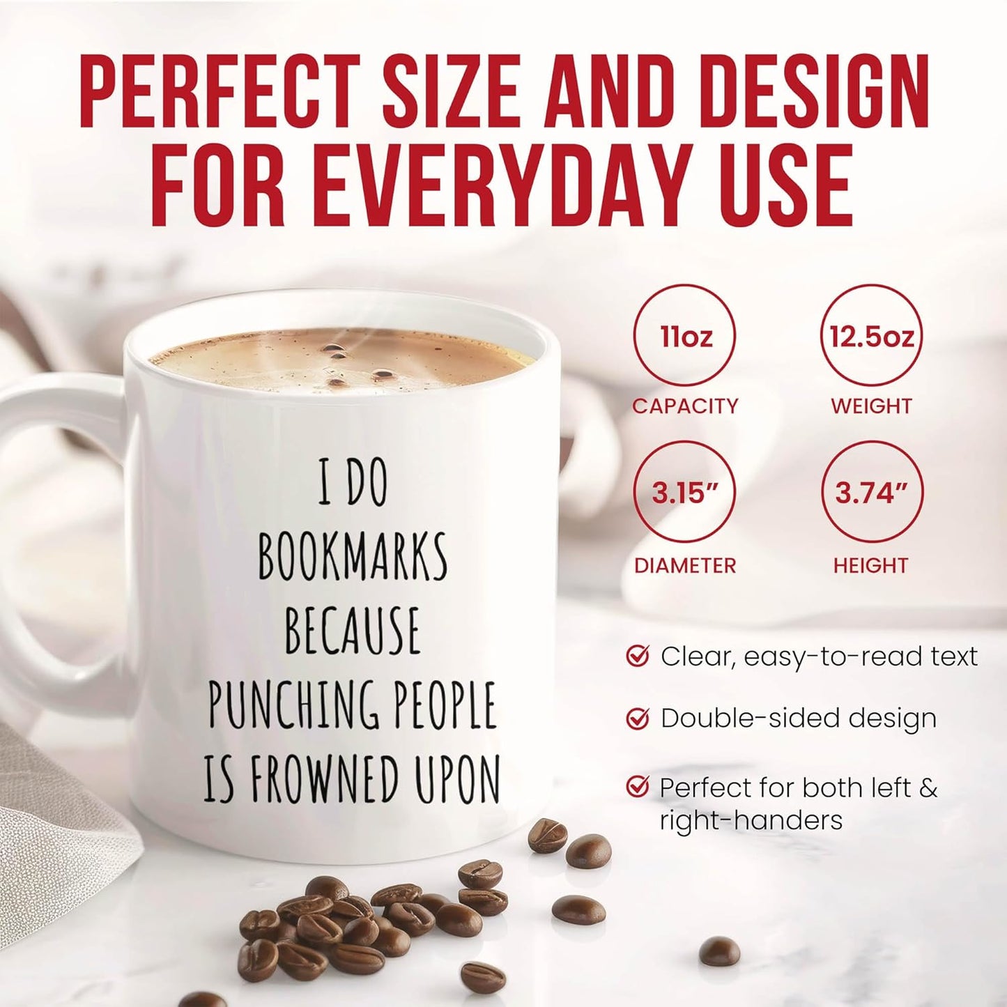 Funny Bookmarks Mug - Reading Humor Coffee Cup - Bookworm Funny Gift From Family - Literary Tea Mugs - Page Turner Cups - 11 Oz Ceramic Gifts For Bibliophiles, Birthday, Him, Her, Book Storyteller