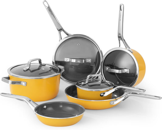 10-Piece Ceramic Nonstick Cookware Set with Lids - PFAS/PTFE/PFOA-Free, Interior & Exterior Ceramic Coating | Easy to Clean | All Stovetop Compatible | Induction & Oven-Safe up to 480°F