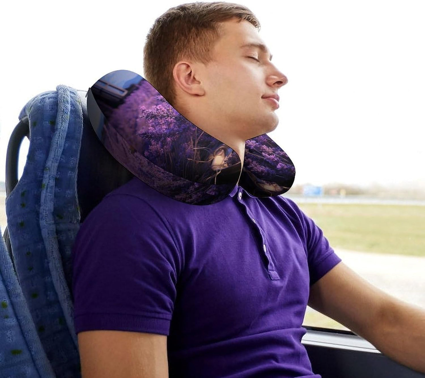 Romantic Lavender Neck Pillow Memory Foam U Shaped Pillows Portable Pillows for Shoulder Travel Head Support Pillow with Concealed Zipper for Airplane Car Home Office