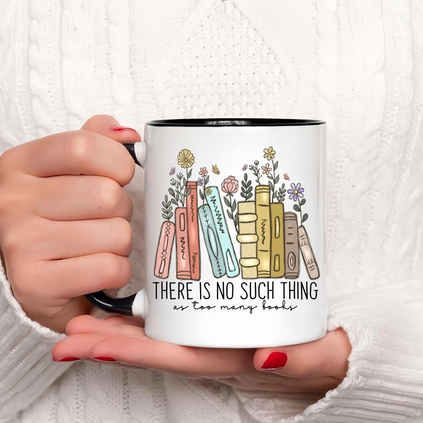 Book Lovers Coffee Mug with Gift Keychain,There is No Such Thing As too Many Books Coffee Cup, 11 Oz Reader Water Mug for Reading Lovers Bookworm Books Lover Woman Gifts (Black)