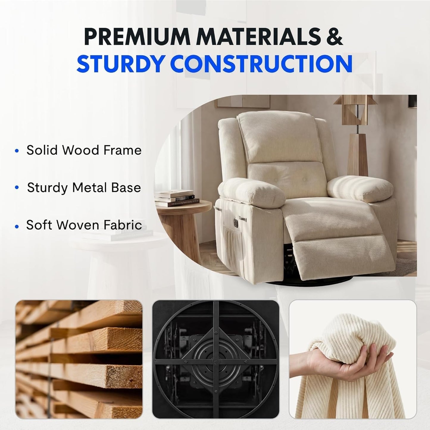 Modern Rocker Recliner Chair with Cushioned Backrest Adults Massage Rocking Chairs Nursery 360 Swivel Glider for Living Room Bedroom Home Furniture