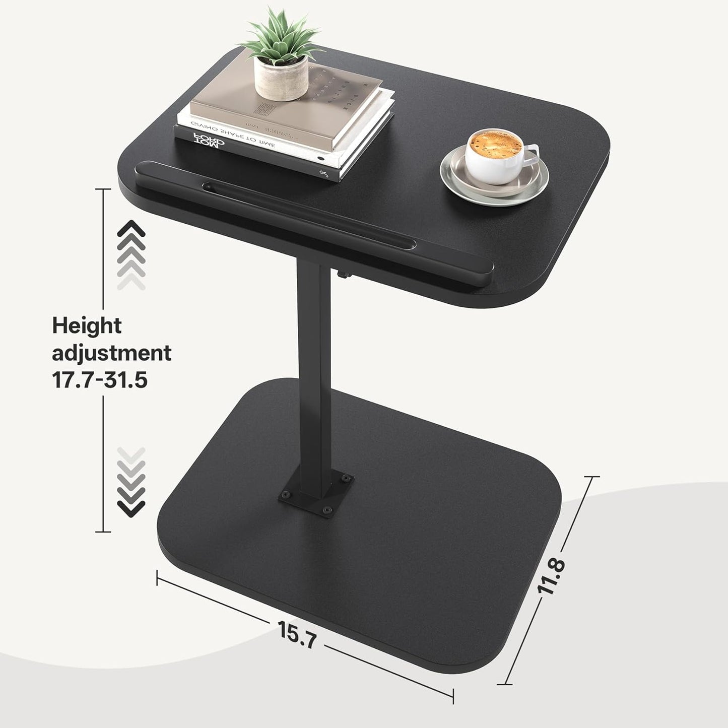 TV Tray Table, Adjustable Height, Flip-Top, Snack Side Table with 360° Swivel and 180° Tilt, C Shaped End Table for Couch, Sofa, Bed, Recliner, Black