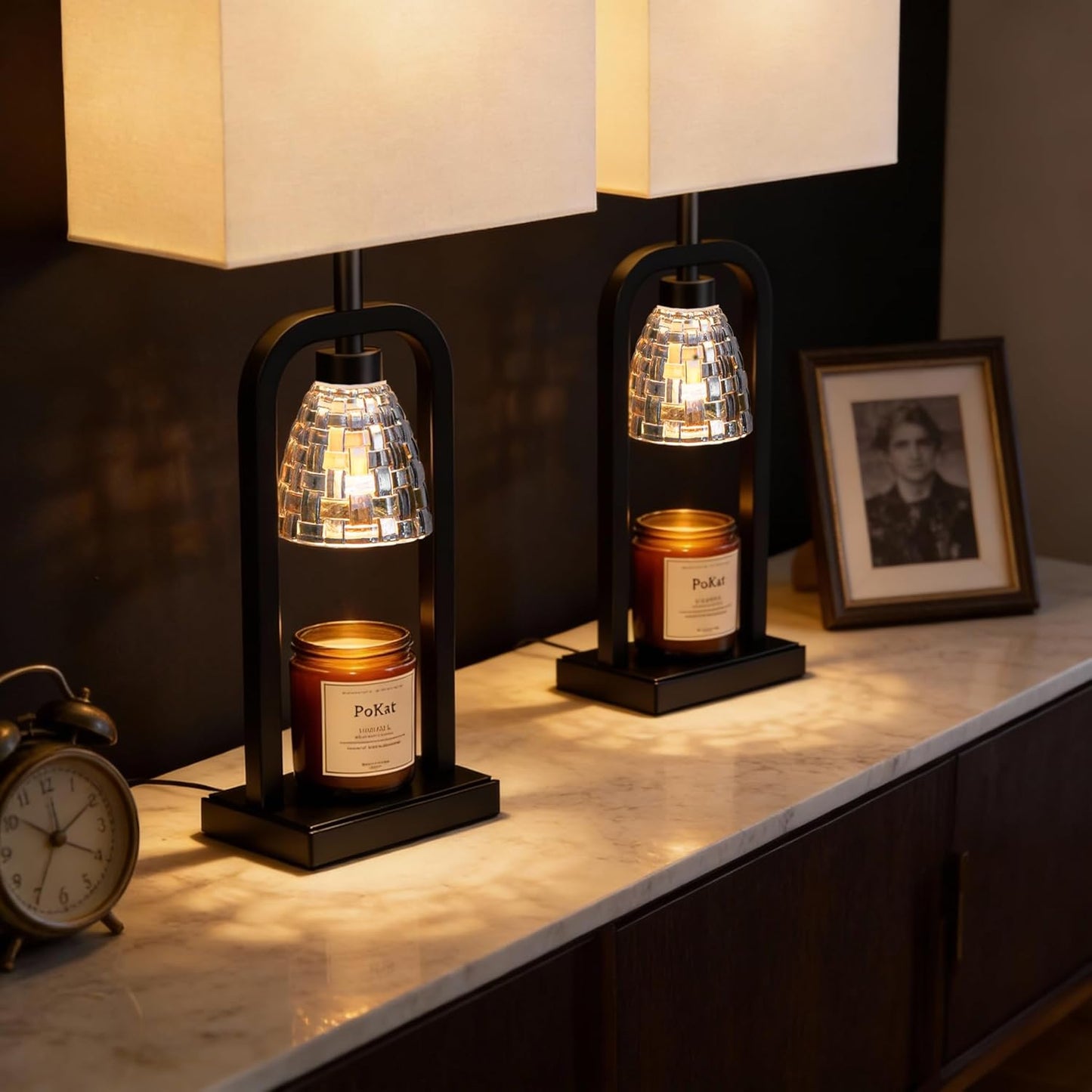 PoKat Electric Candle Warmer Lamp Black, Modern Lamp Candle Warmer with Timer Dimmer, Wax Light Warming Table Lamp for Jar Candles, Bedside Lamp for House Warming Home Decor Living room, Bulb Included