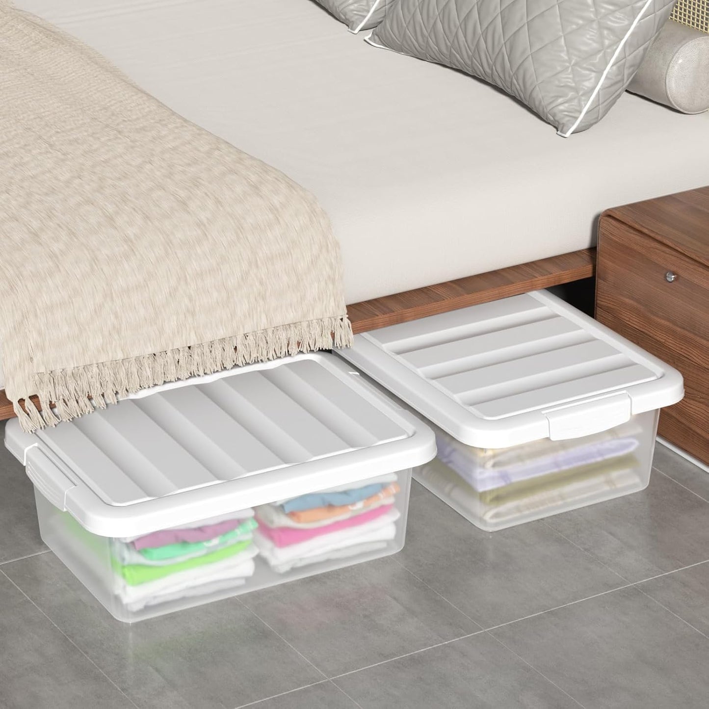14 Quart Plastic Clear Storage Bin, Stackable Latching Box with Lid, 2 Packs