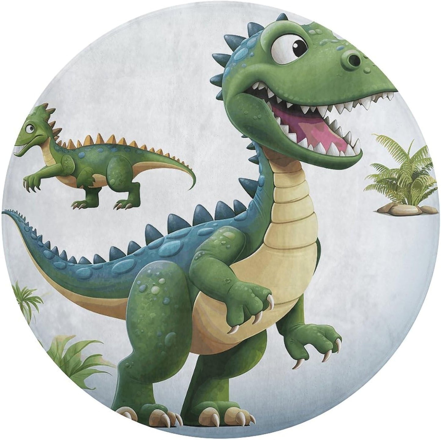 Cartoon Dinosaur Images Circle Rug Retro Luxury Coral Velvet Floor Mat Non Slip Soft Indoor Floor Carpet Comfy Thickened Area Rugs Modern Aesthetic Minimalist Carpets for Home Decor