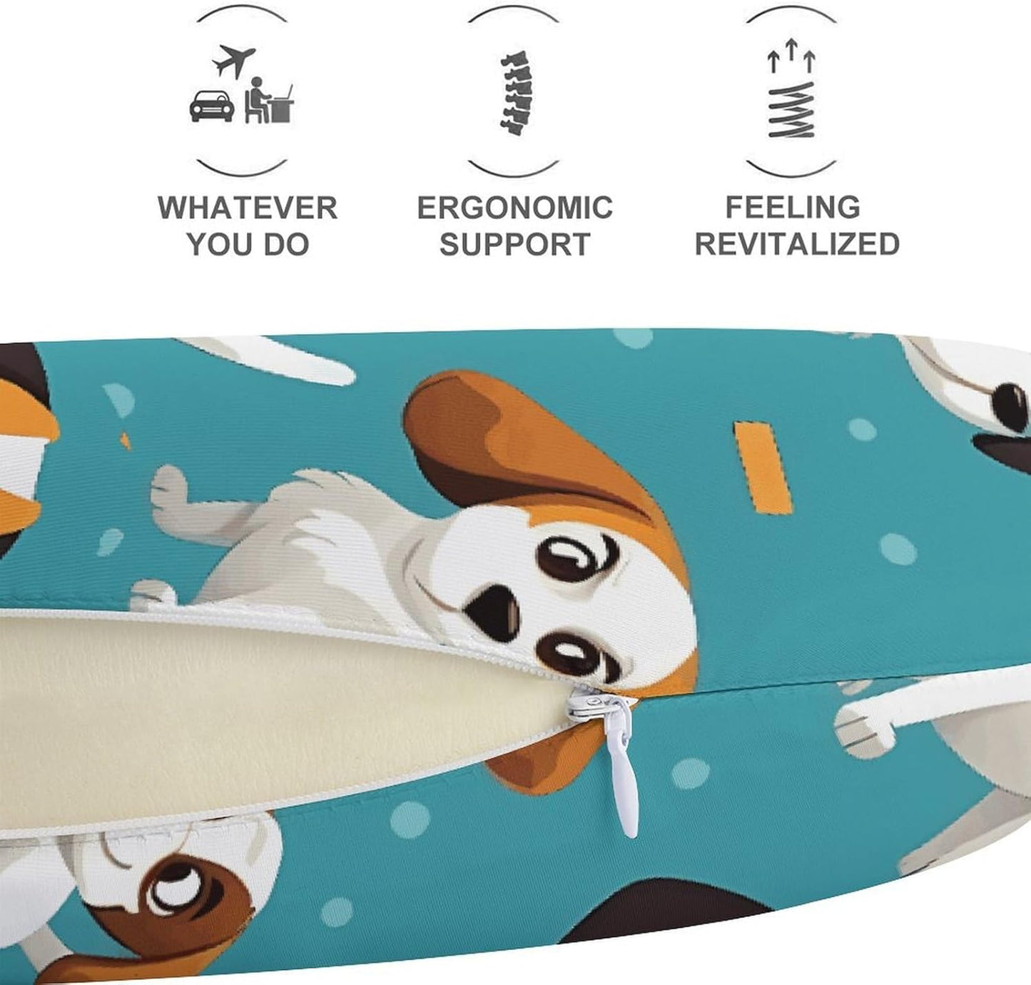 Cartoon Dog Neck Pillow Memory Foam U Shaped Pillows Portable Pillows for Shoulder Travel Head Support Pillow with Concealed Zipper for Airplane Car Home Office
