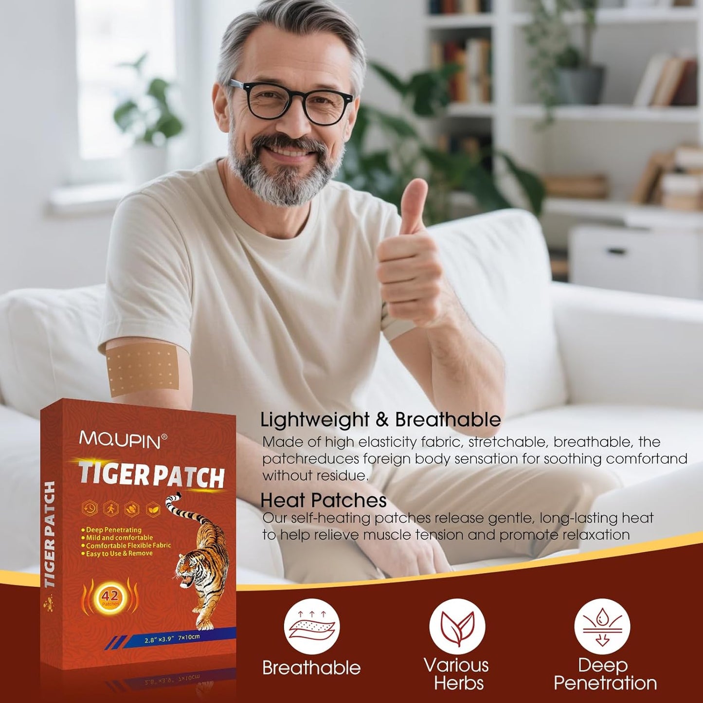 42PCS Tiger Patch, Chinese Tiger Back Heat Patches Ultra Strength for Muscle Joint of Knee Shoulder and Neck