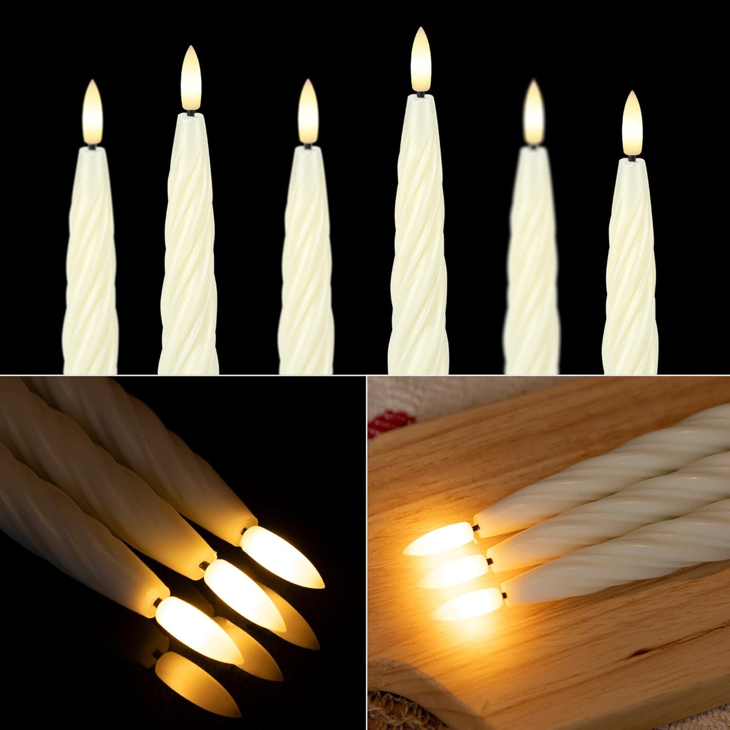 Flameless Taper Candles with 3D Wick, 9.6" Real Wax LED Candles with Remote and Timer, 3 Pack Flickering Candlesticks Battery Operated, Spiral Taper Candle for Home, Wedding, Party, Ivory