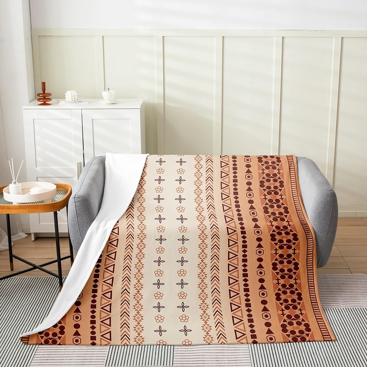 Castle Fairy Boho Bed Throws,Aztec Design Lines Throw Blanket for Kids Boys Gift,Triangle Geometric Lightweight Blanket for Sofa,Baby Size (30 x 40 Inch),Orange