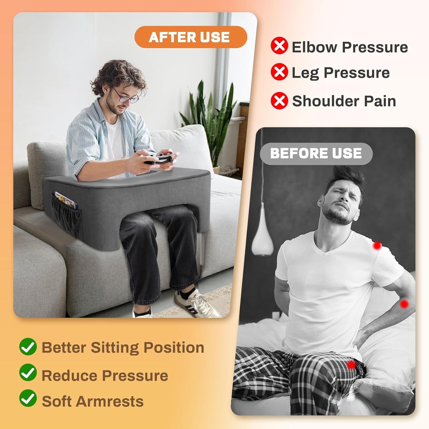 Reading Pillow for Sitting in Bed Adult Size, Back Pillow for Bed Sitting Up, Memory Foam Gaming Pillow, Lap Pillow with Triangular Pillow, Grey Bed Desk for Laptop and Writing/Gaming