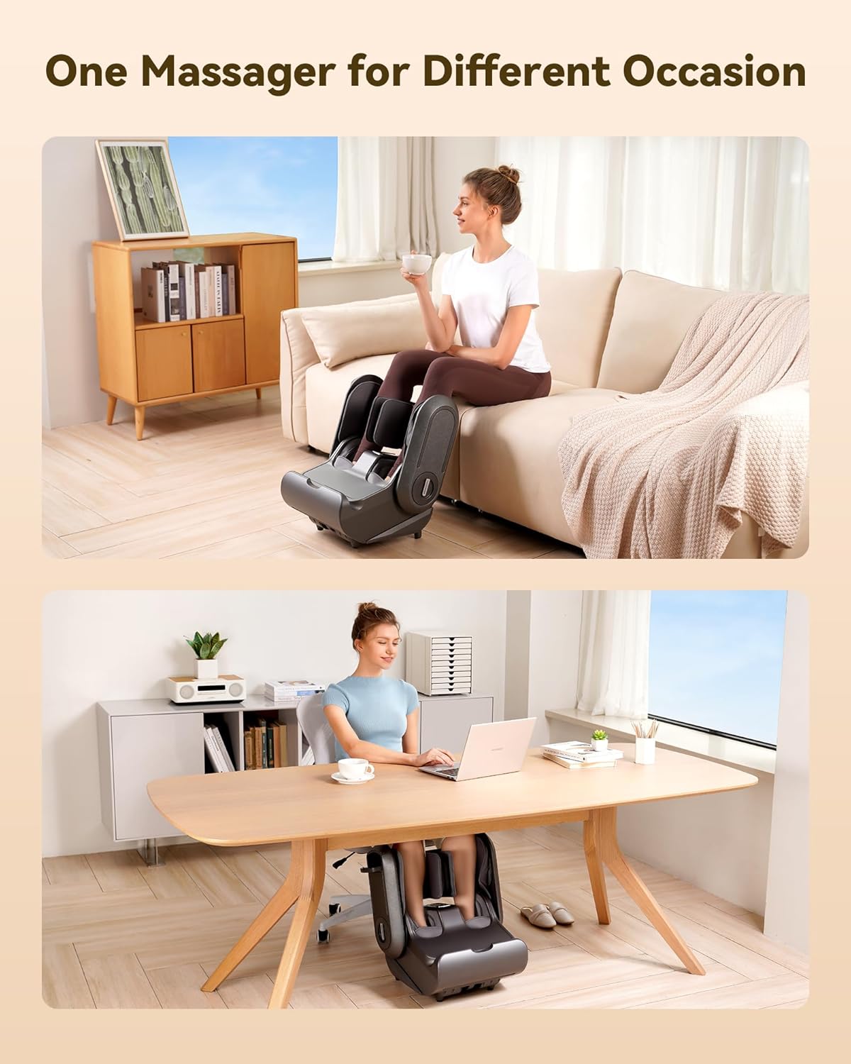 2 in 1 Shiatsu Foot Massager Machine, Foot and Calf Massager with Adjustable Heat, Deep Kneading Therapy, Vibration, Compression, for Plantar Fasciitis, Neuropathy, Gifts for Women Man, up to Size 14