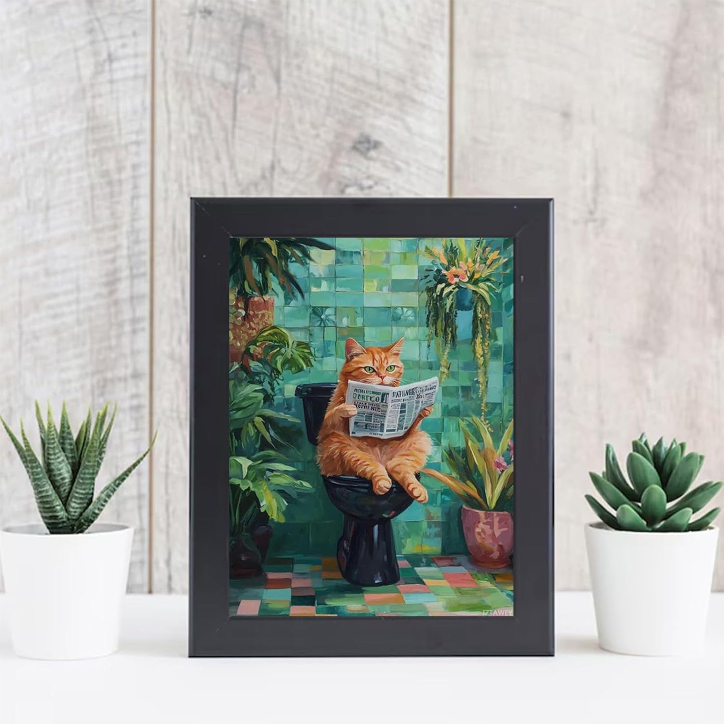 IZTAWEY Wall Art Canvas Print Funny Cat Wall Art Print Bathroom Toilet Poster Living Room and Bedroom Home Decoration 12x16inch Without Frame