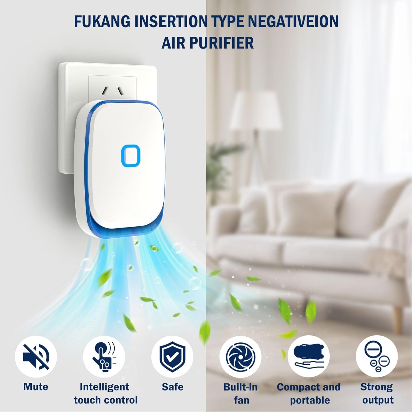 Plug-in Negative Ion Air Purifier/Household Air Purifier/Negative Ion Purification System/ 100 Million ions/hr, Filterless & Silent,for Living Room, Bedroom, Pet Odors, Smoke Dust(White, 6-Pack)
