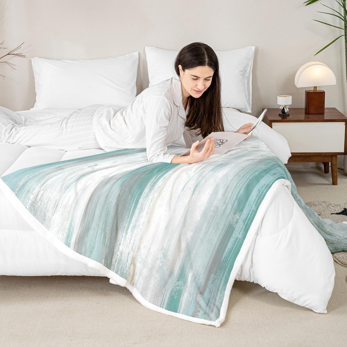 Feelyou Abstract Throw Blanket Modern Abstract Art Soft Fleece Sherpa Cozy Fuzzy Plush Warm Turquoise Gray White Fuzzy Plush Throw Turquoise 40"x50" for Bed Couch Living Room