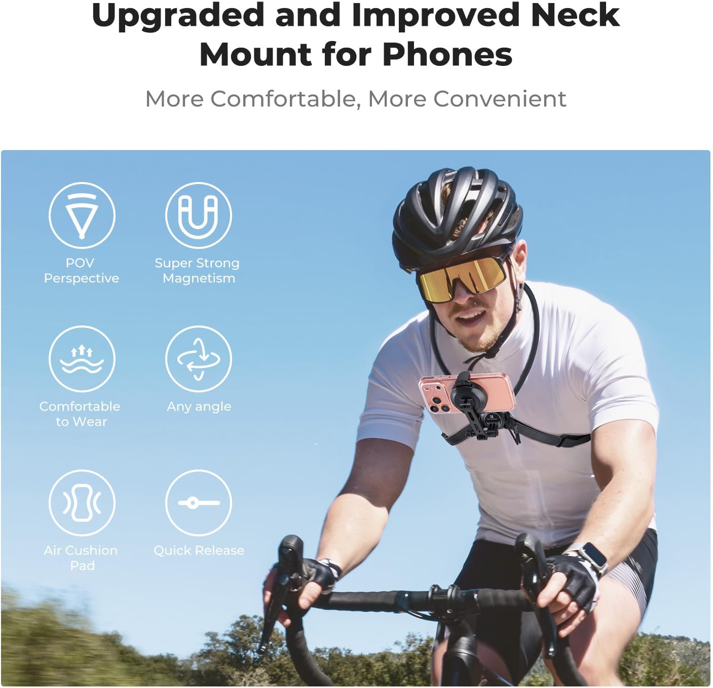 K&F CONCEPT Neck Phone Holder, 2-in-1 Magnetic & Clip-on Phone Neck Holder, POV Phone Holder, Hand Free Chest Stand Compatible with iPhone 17-12 Seires Android Phones