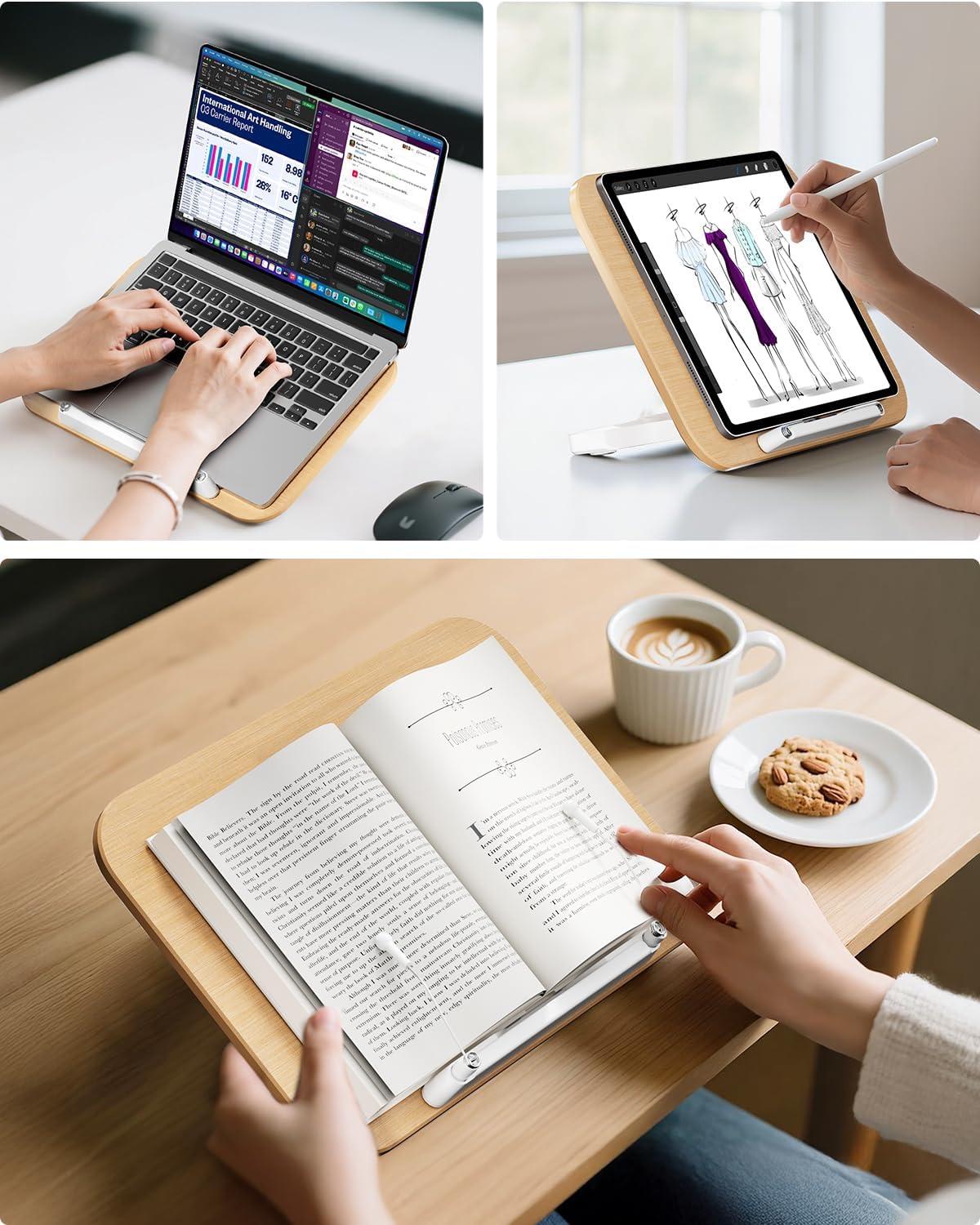 Adjustable Book Stand for Reading, 13 Height Levels Book Holder, Hands-Free Desktop Book Stand with Page Clips, Foldable Book Stand for Textbooks, Cookbooks, Tablets & Study