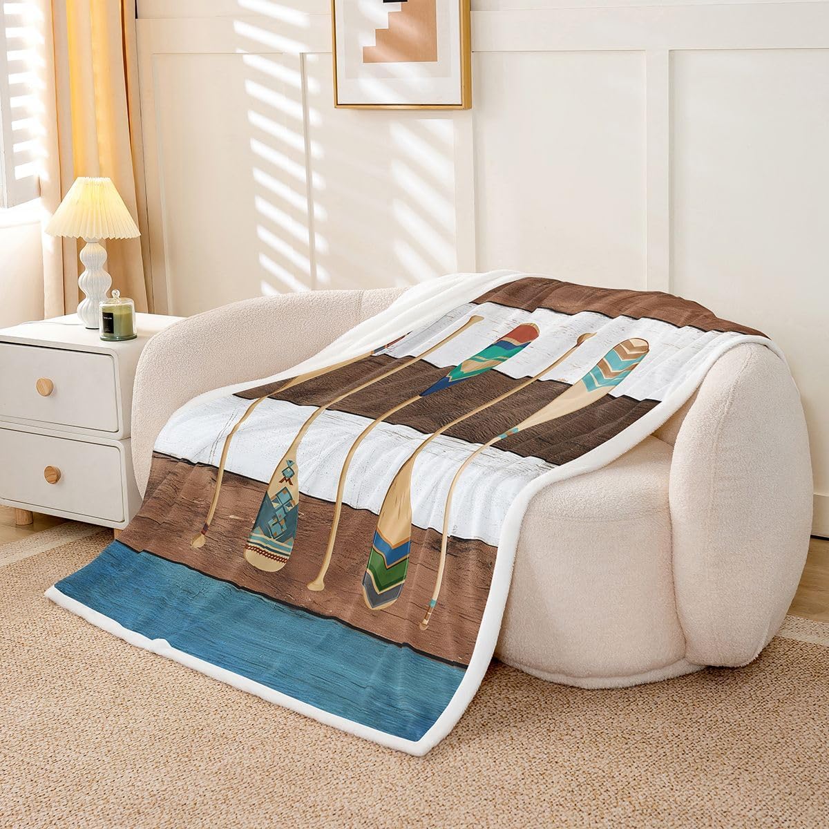 Lake Paddle Blanket 40"x50" The Lake House Decor for The Home,Rustic Farmhouse Cabin Lodge Watercolor Wooden Plank Throw Blanket Lake Life Decor for Women,Boat Blade Fleece Blanket Lake Decor
