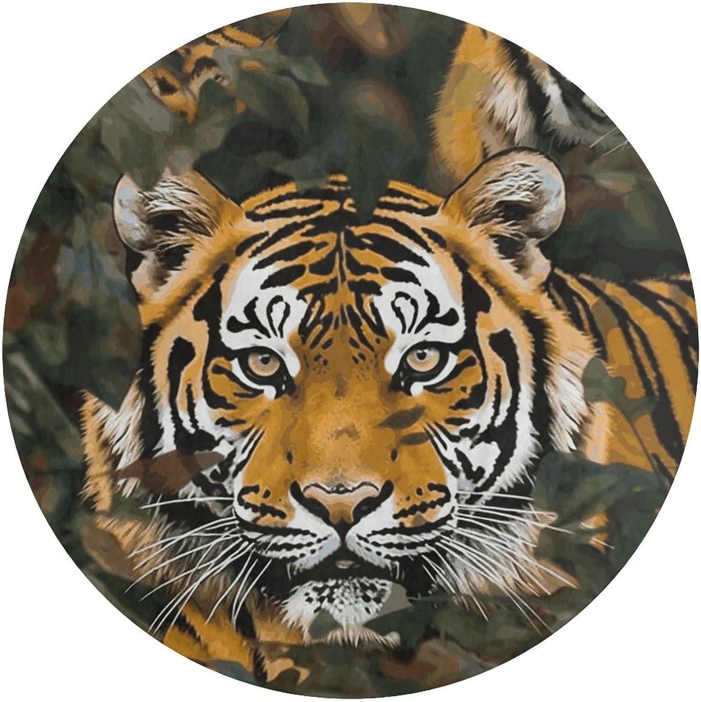 Camouflage Tiger Circle Rug Retro Luxury Coral Velvet Floor Mat Non Slip Soft Indoor Floor Carpet Comfy Thickened Area Rugs Modern Aesthetic Minimalist Carpets for Home Decor