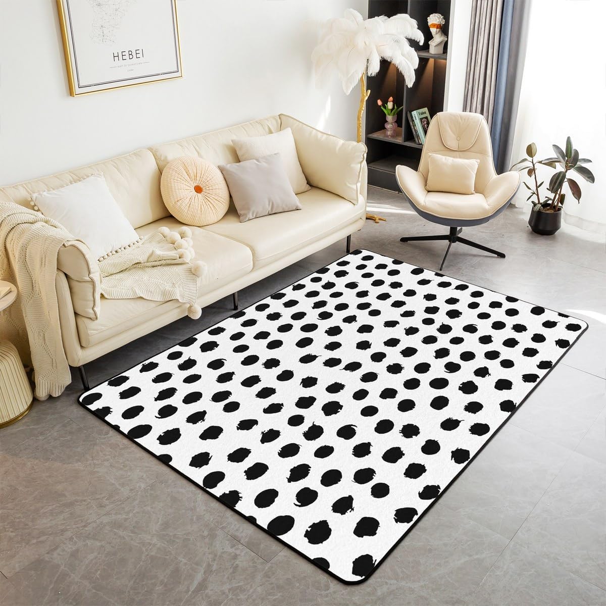 Erosebridal Brush Stroke Polka Dots Indoor Floor Mat 4'11" x 3'3" Boho Living Room Rugs for Teens Men Women Farmhouse Black White Decorative Carpet Non Shedding Area Rug